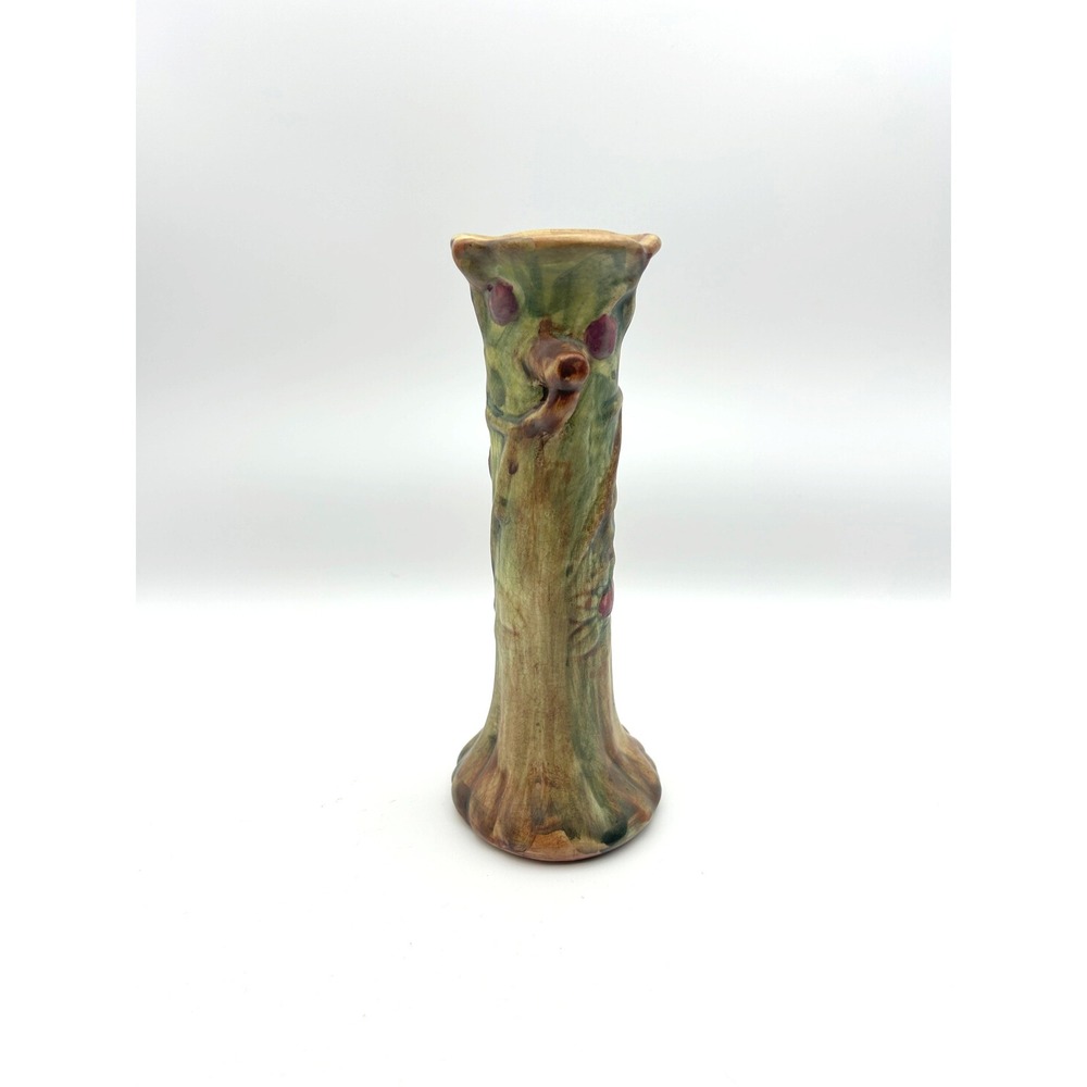 Weller Woodcraft Tree Trunk Vase with Red Cherries 8.5" Antique Art Pottery - Picture 2 of 6